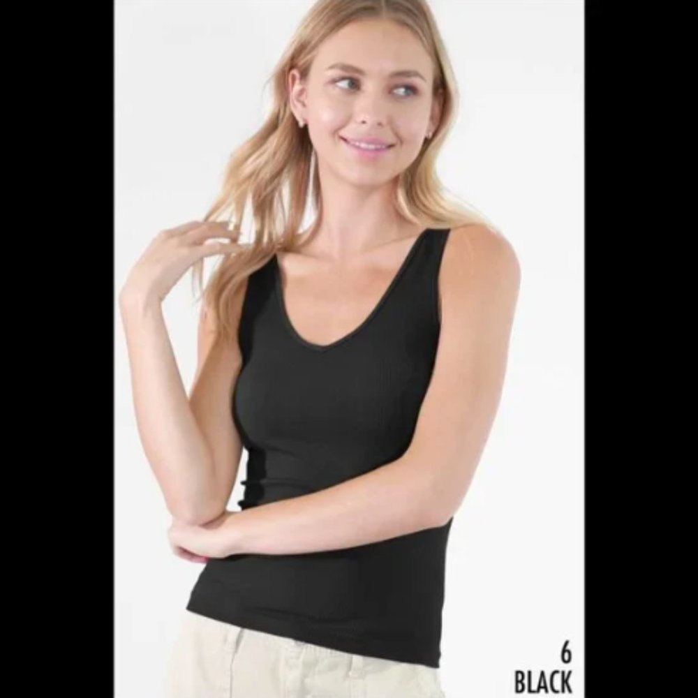 NEW Black Reversible Ribbed Vee Neck and Scoop Neck Tank Top
